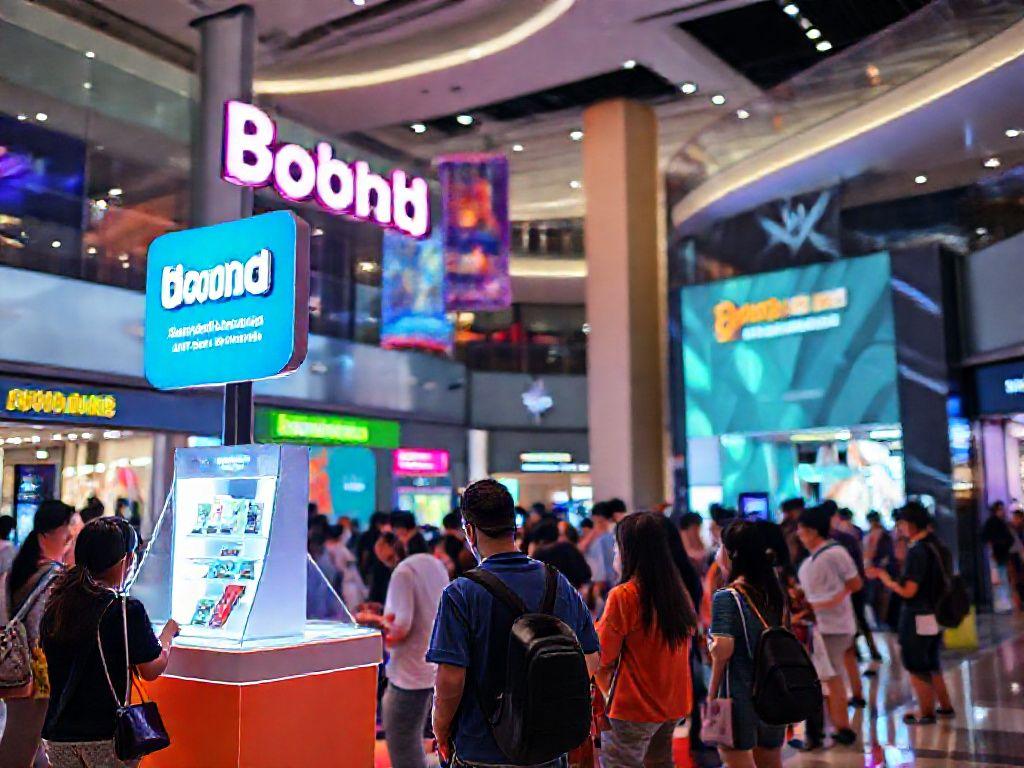 Brand activation booth with visitors